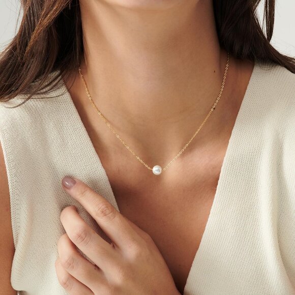 Pearl Necklace for Women- 14K Gold-plated/White Gold-plated Dainty Pearl Necklac - Picture 2 of 7